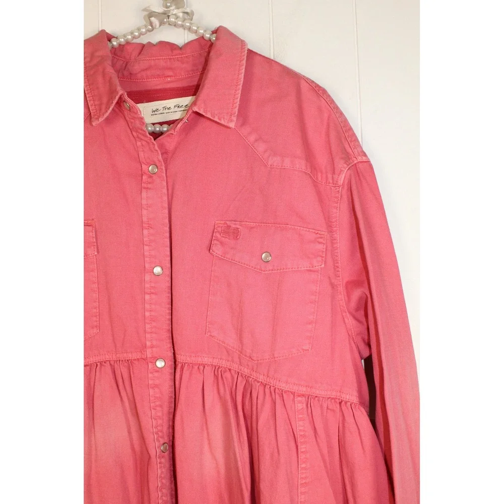 Free People NEW DYLAN Babydoll PINK‎ LOVE Snap button Top XL